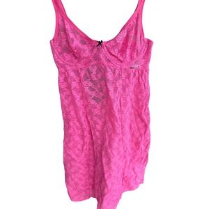 Betsy Johnson Womens‎ Floral Lace Babydoll Mini Dress XS Hot Pink Sheer Stretchy